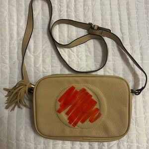Tan Crossbody Bag with Red Accent